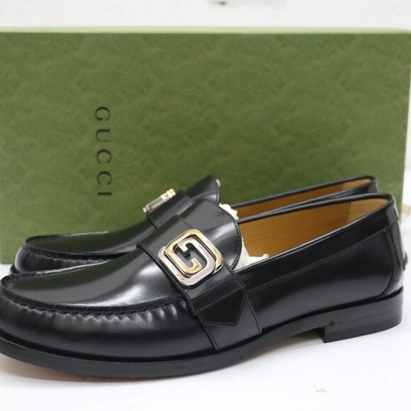 GUCCI Black Leather Millennial Ribot GG Plaque Logo Loafers Size G 11.5 US 12 - Picture 1 of 15